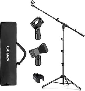 CAHAYA 2 in 1 Microphone Stand Foldable Tripod Boom Mic Stands with with 2 Mic Clip Holders for Performance Singing Speech Wedding Stage and Outdoor CY0239