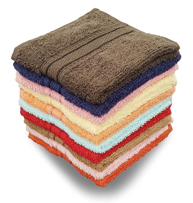 Premium Luxury Cotton Face Towels, Multicolor, 28 X 28 Centemeters, 100% Cotton, Square, Plaid Check Pattern, Set of 5, Machine Washable, Classic Theme-image-19