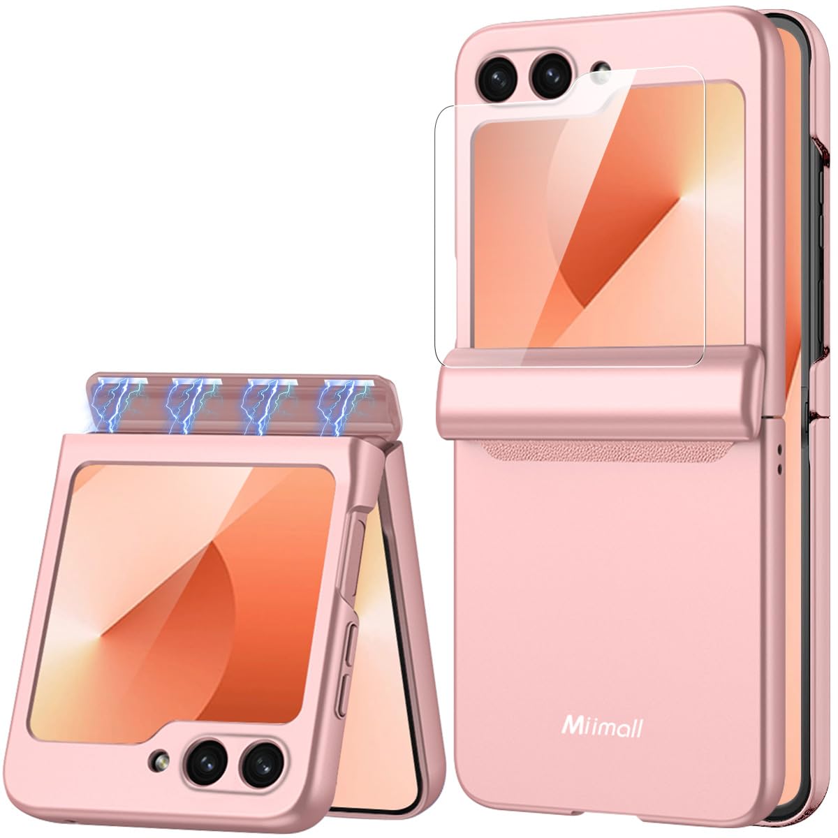 Miimall Custodia sottile per Samsung Z Flip 6 con pellicola protettiva, custodia per Galaxy Z Flip6 con protezione per cerniera Supporto ricarica wireless opaca carina custodia per telefono da donna