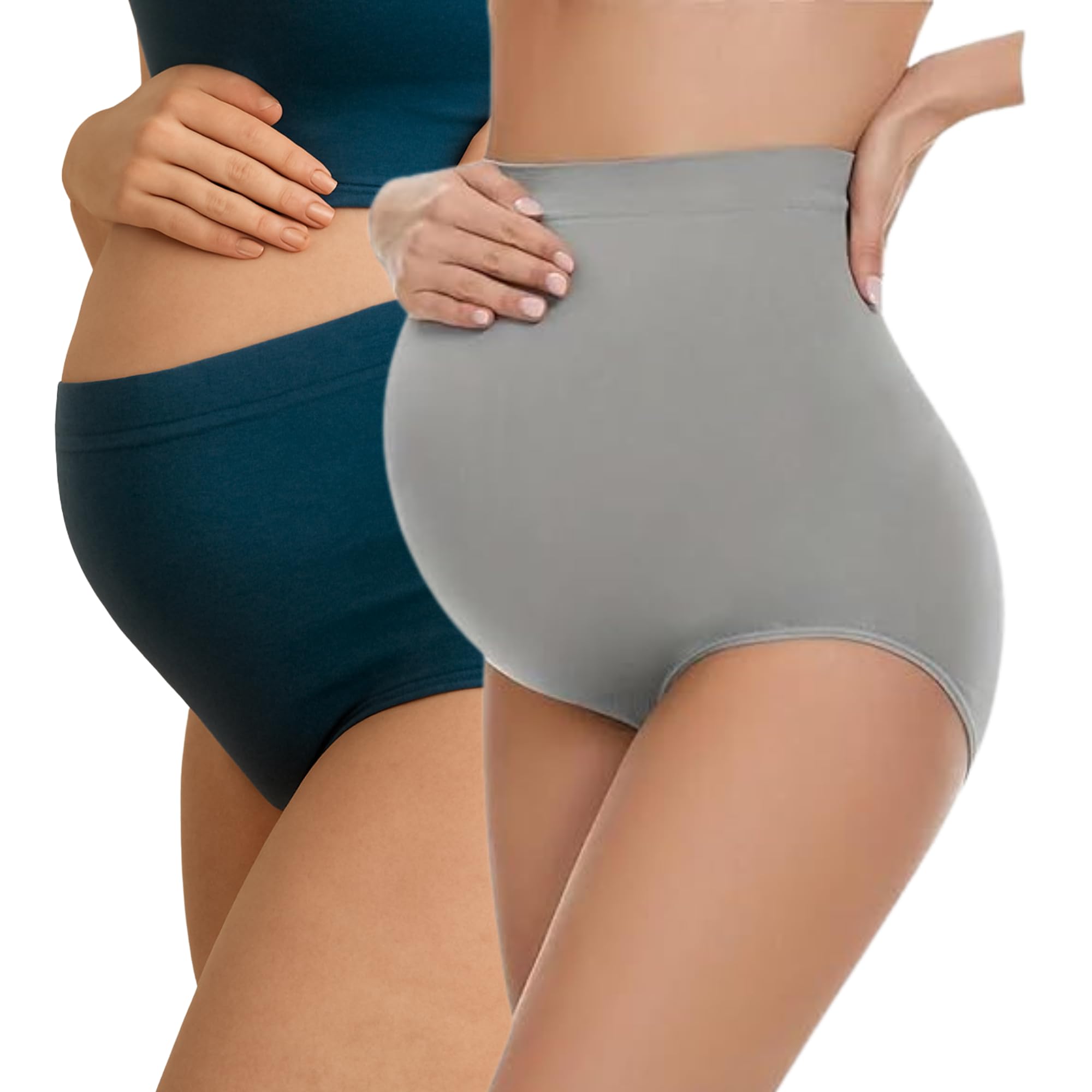 tummy High Waist Pregnancy Panty Grey Blue – Pack of 2 | Bamboo-Cotton Maternity Underwear for New Moms | Over Bump | Comfortable Postpartum Support-picture-8