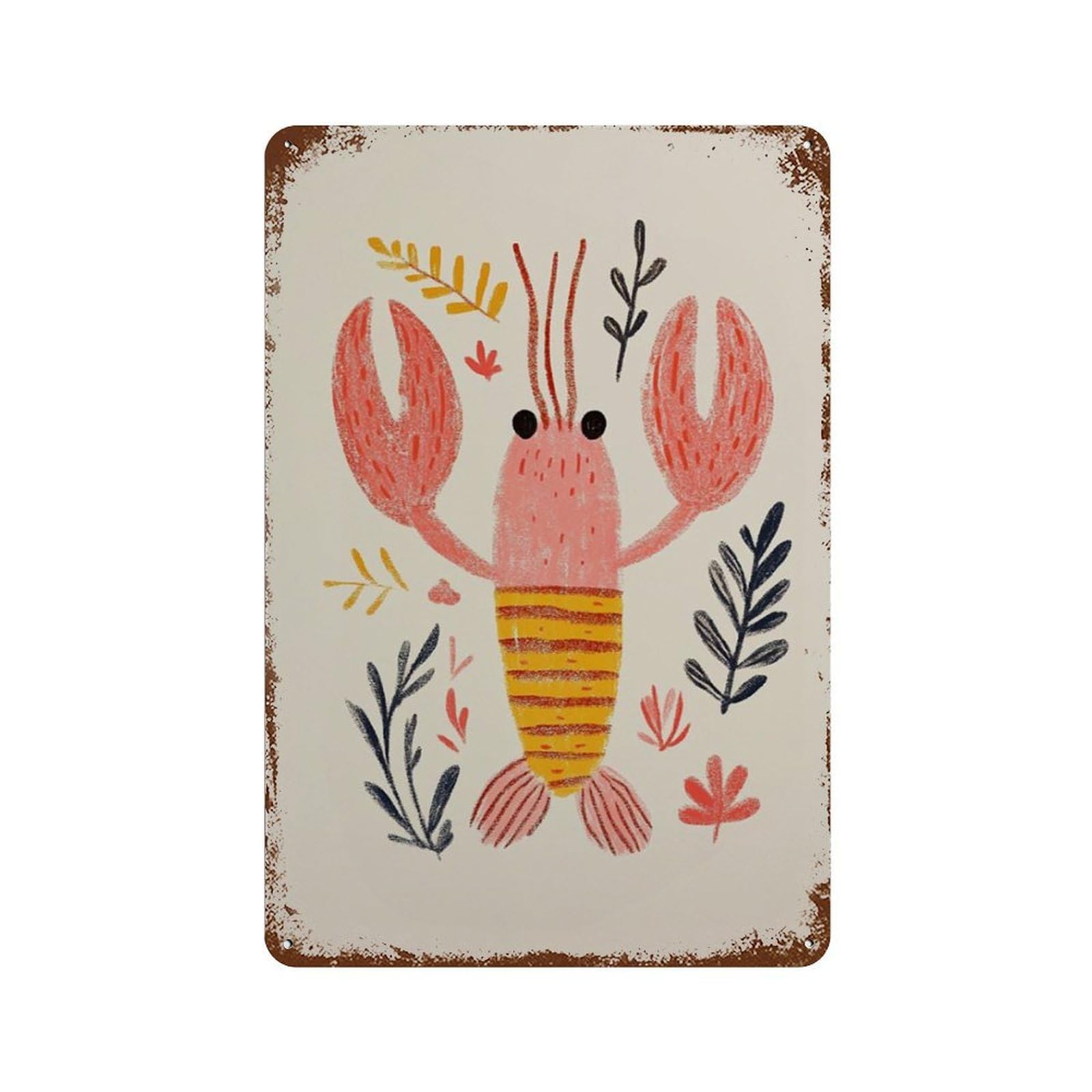 xiaoxiaoshen Lobster Whimsical Coastal Nursery Playful Seafood Wall Decor Art Metal Tin Poster Modern Home Decor Art Home Bar Shop Decorations Vintage Sign 30x20cm