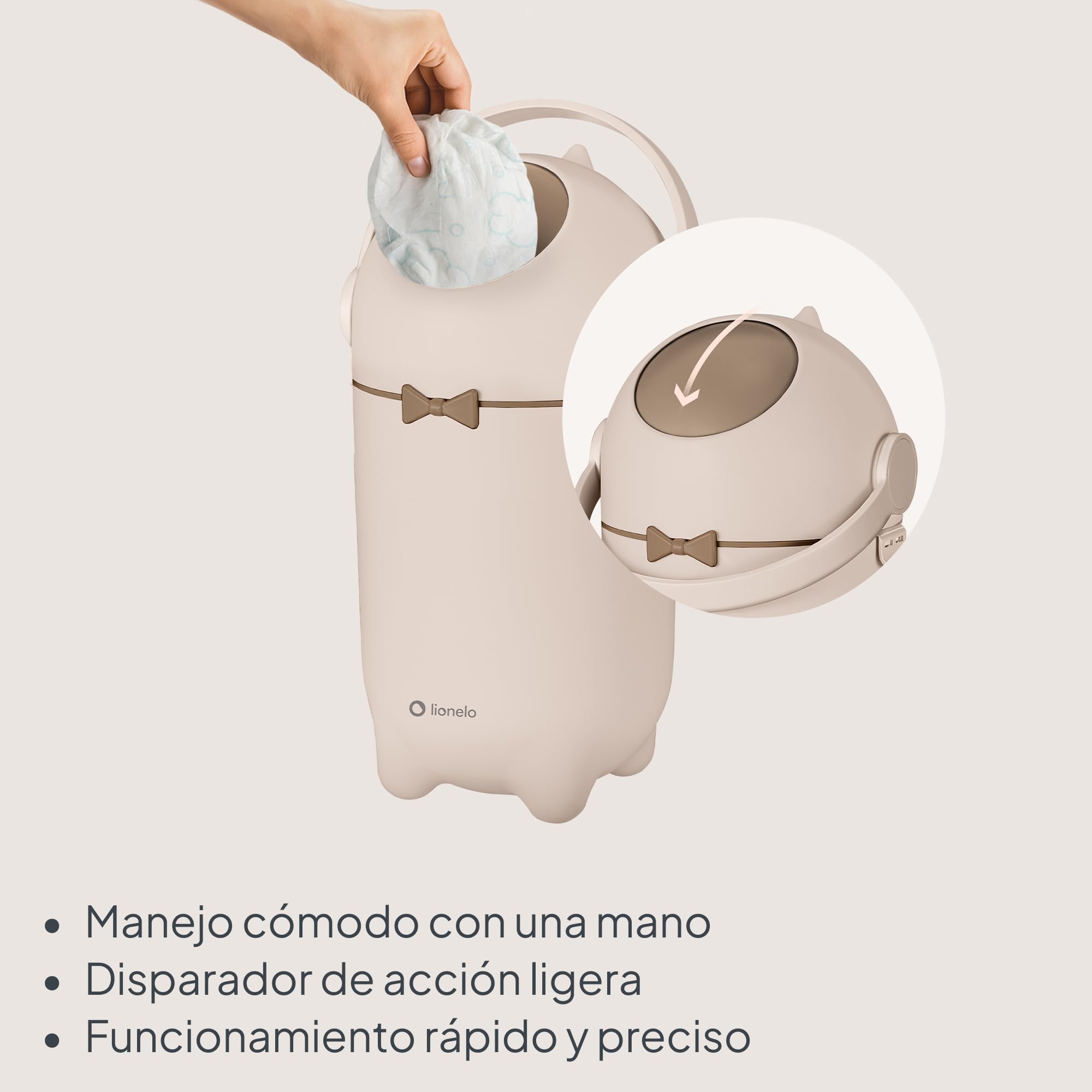 lionelo Purebin contenedor pañales que no deja salir los olores, para bolsas universales sin recambios caros, cubo basura pañales para bebé, uso con una mano, 10 l