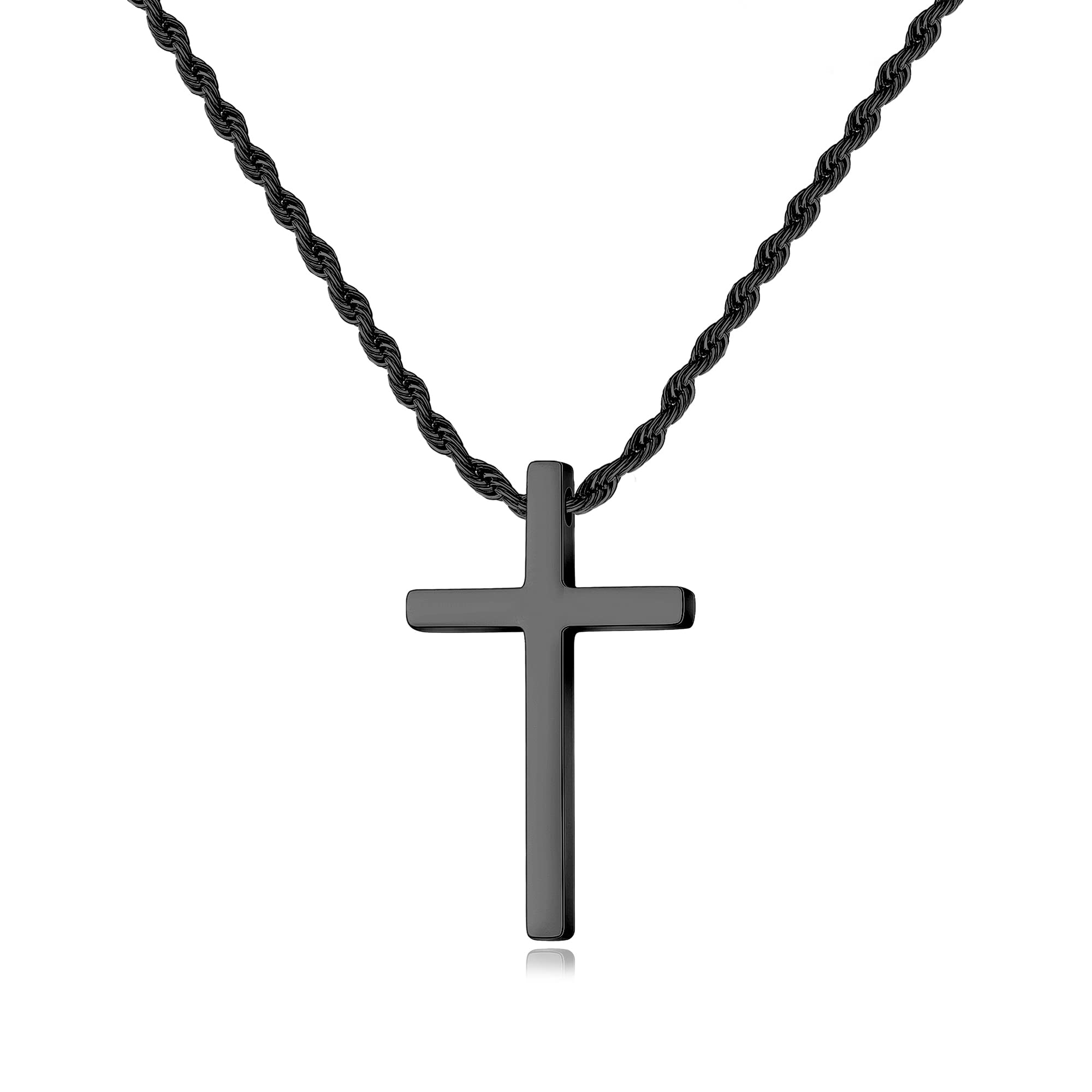 Collier Croix Acier Inoxydable Ligné Plaqué Ion Noir Pour Hommes