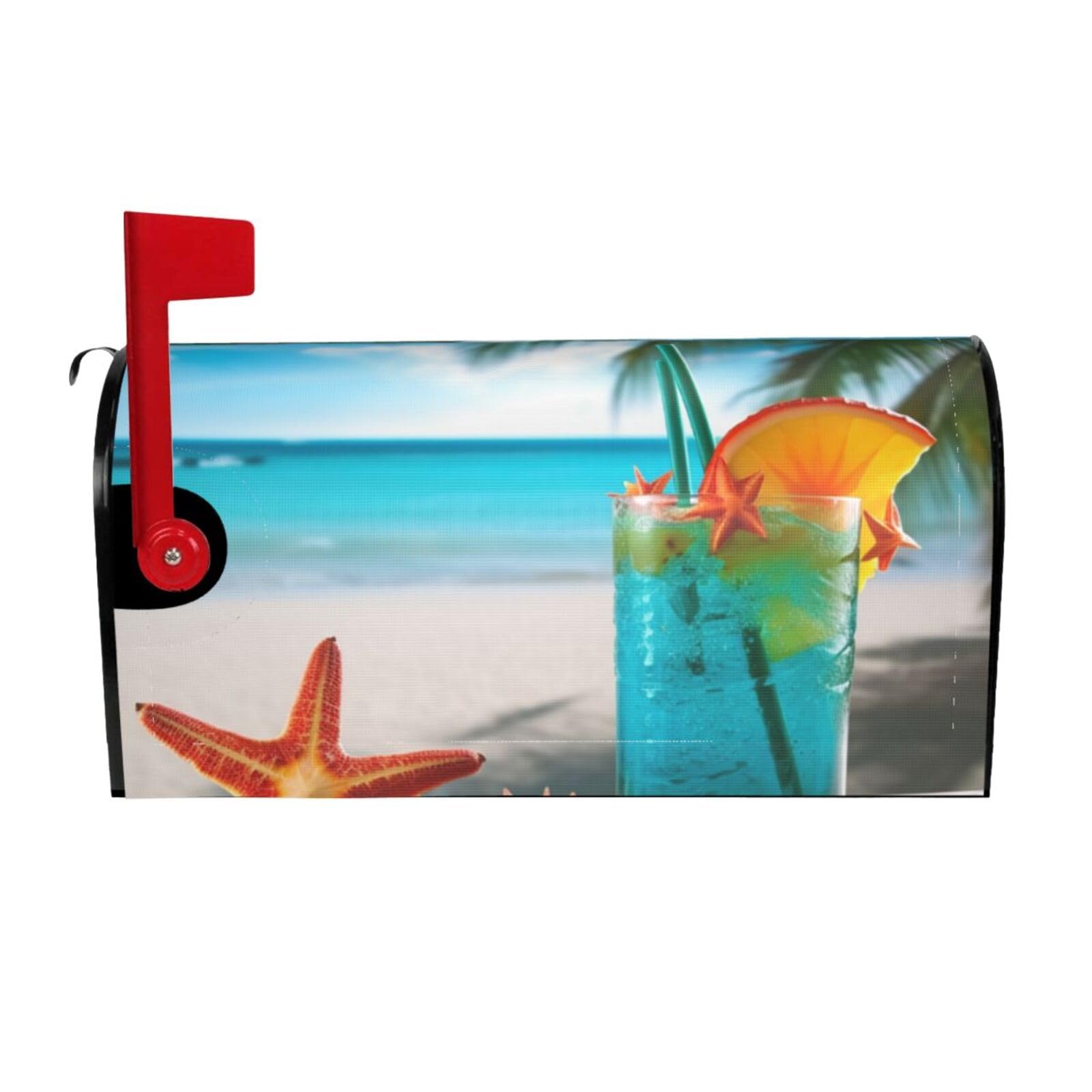 Tropical Cocktail with Starfish Mailbox Covers Magnetic Wraps Post Letter Box Cover Garden Home Decor 25.5x21 in