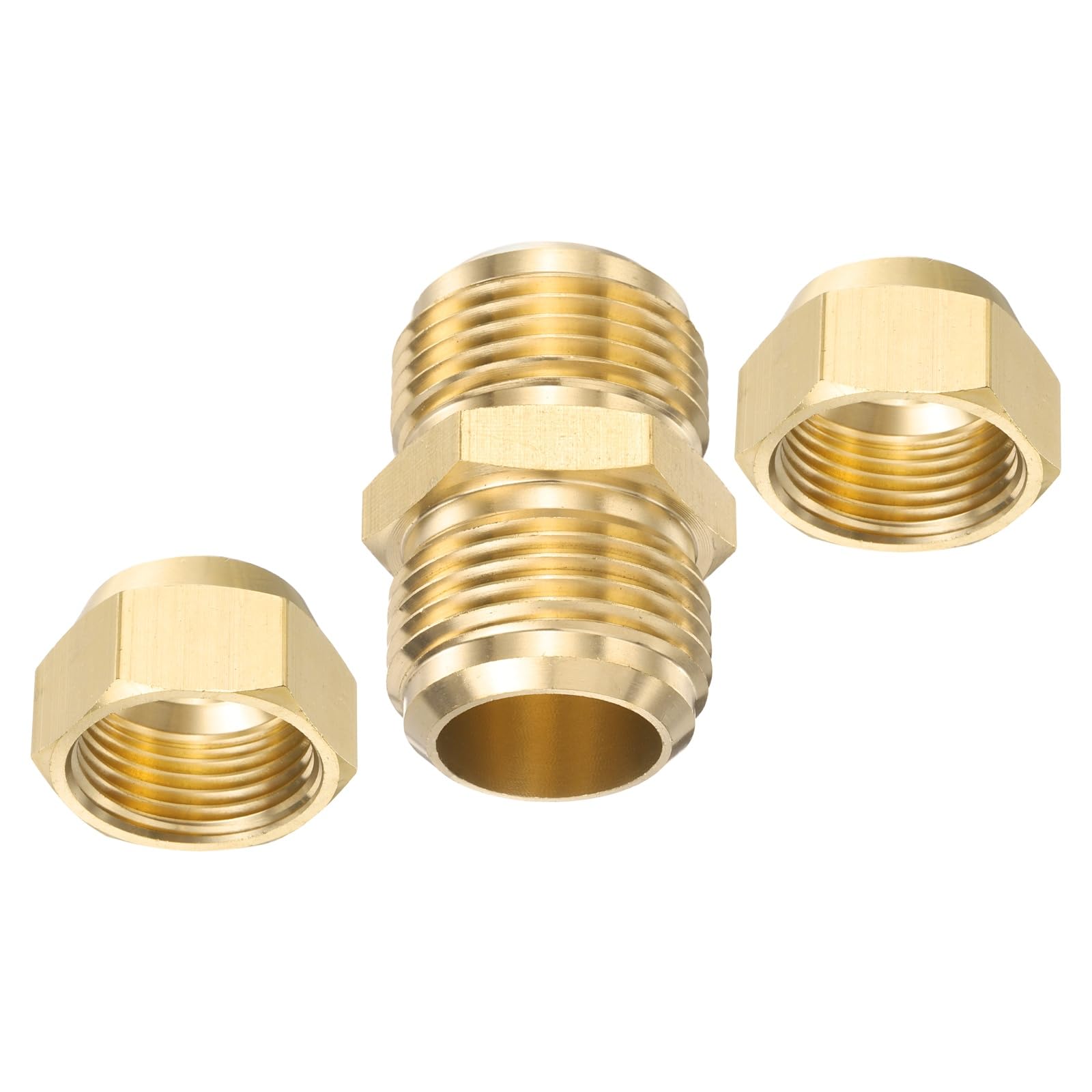PATIKIL 19mm OD Copper Pipe Extension Joint Connectors,1Pcs Free Welding Copper Flare Fittings Pipe Coupling Adapter with Flare Nuts for AC Pipeline Connection