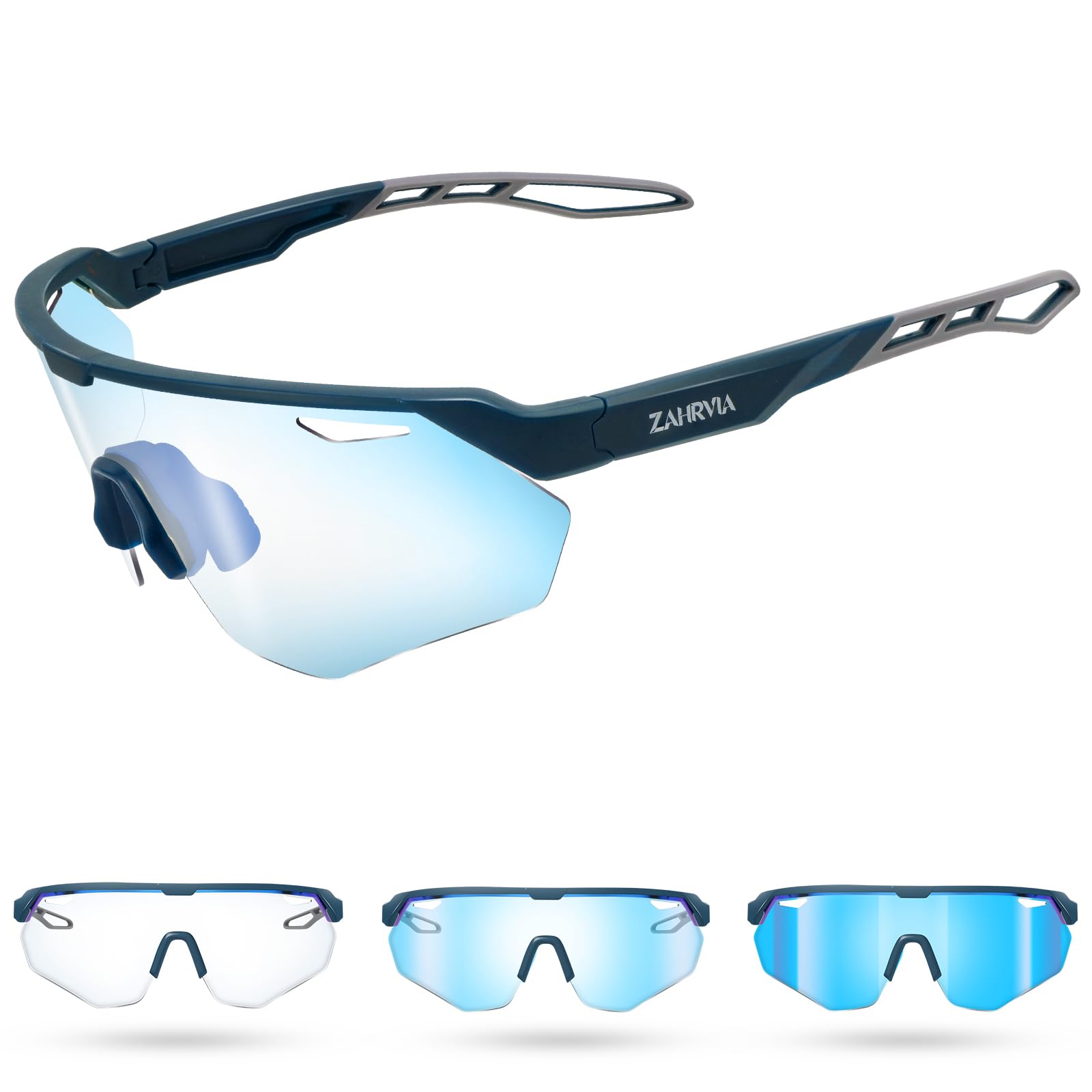 Gafas de Ciclismo Fotocromáticas Mujeres Hombres, Gafas MTB con Montura TR90 Ultraligera, Protección UV400, Puente Nasal y Patillas Ajustables para Running y Deporte