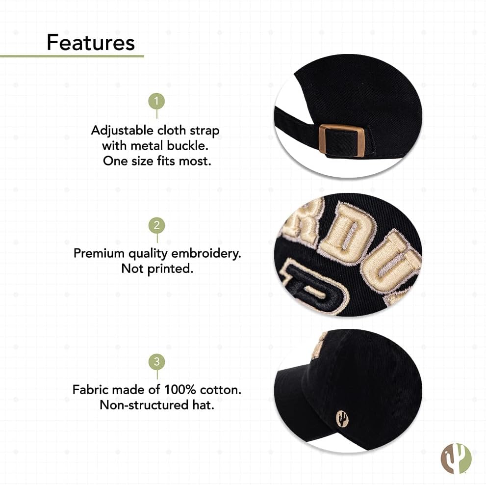 Desert Cactus Purdue University Baseball Hat Boilermakers Brimmed Embroidered Hats Cap Adjustable Cloth Strap Adult (Style F1) Black - Image 4