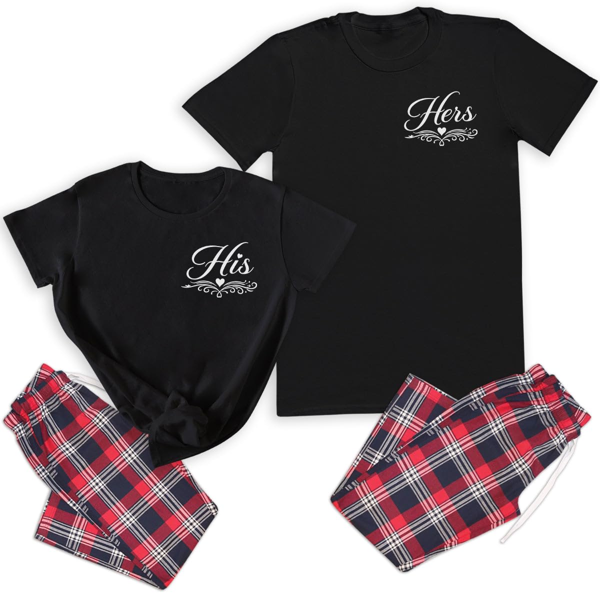 The Gift Project Unisex Black His & Hers Logo - Create Matching Pyjamas - Top & Tartan Pj Bottoms - (Sold Separately)