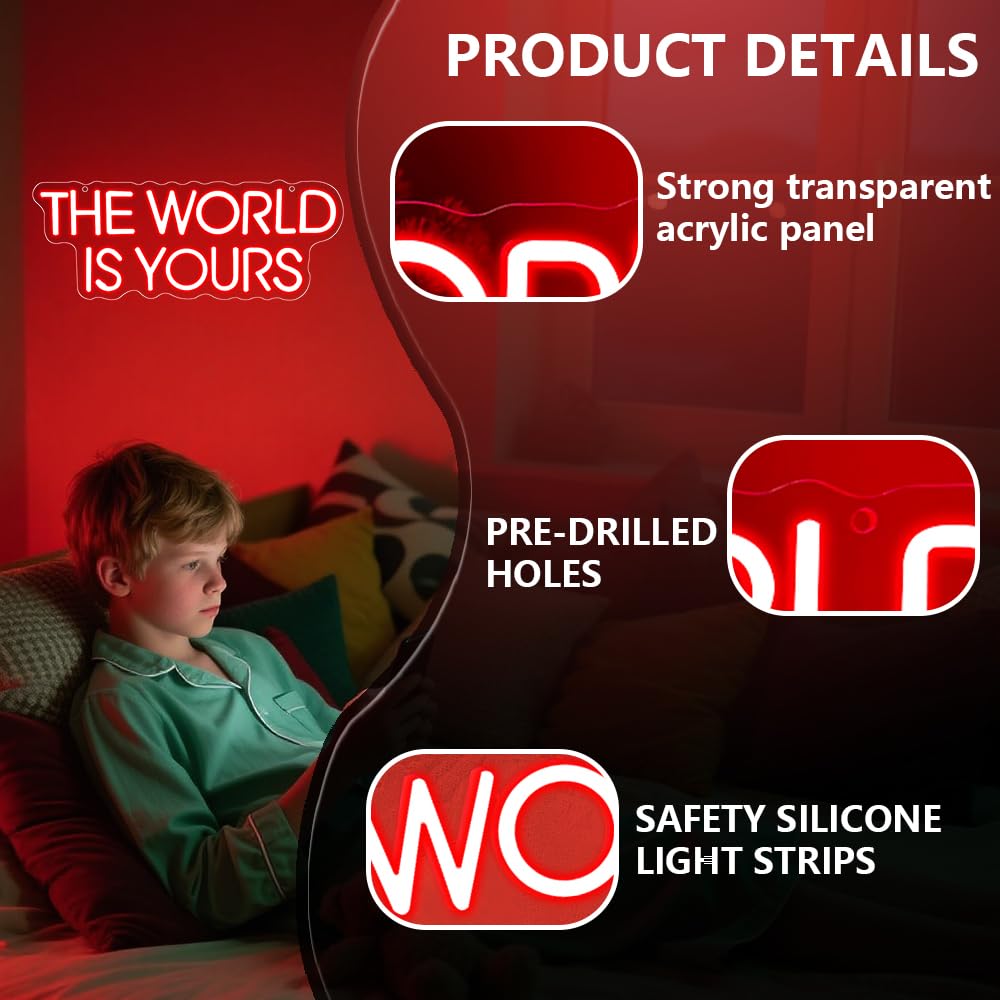 The World is Yours - Insegna al neon rossa dimmerabile a LED per decorazione da parete, sfondo per cinema, camera da letto, club, feste, uomo, regalo per ragazzi, adolescenti, uomini, alimentazione