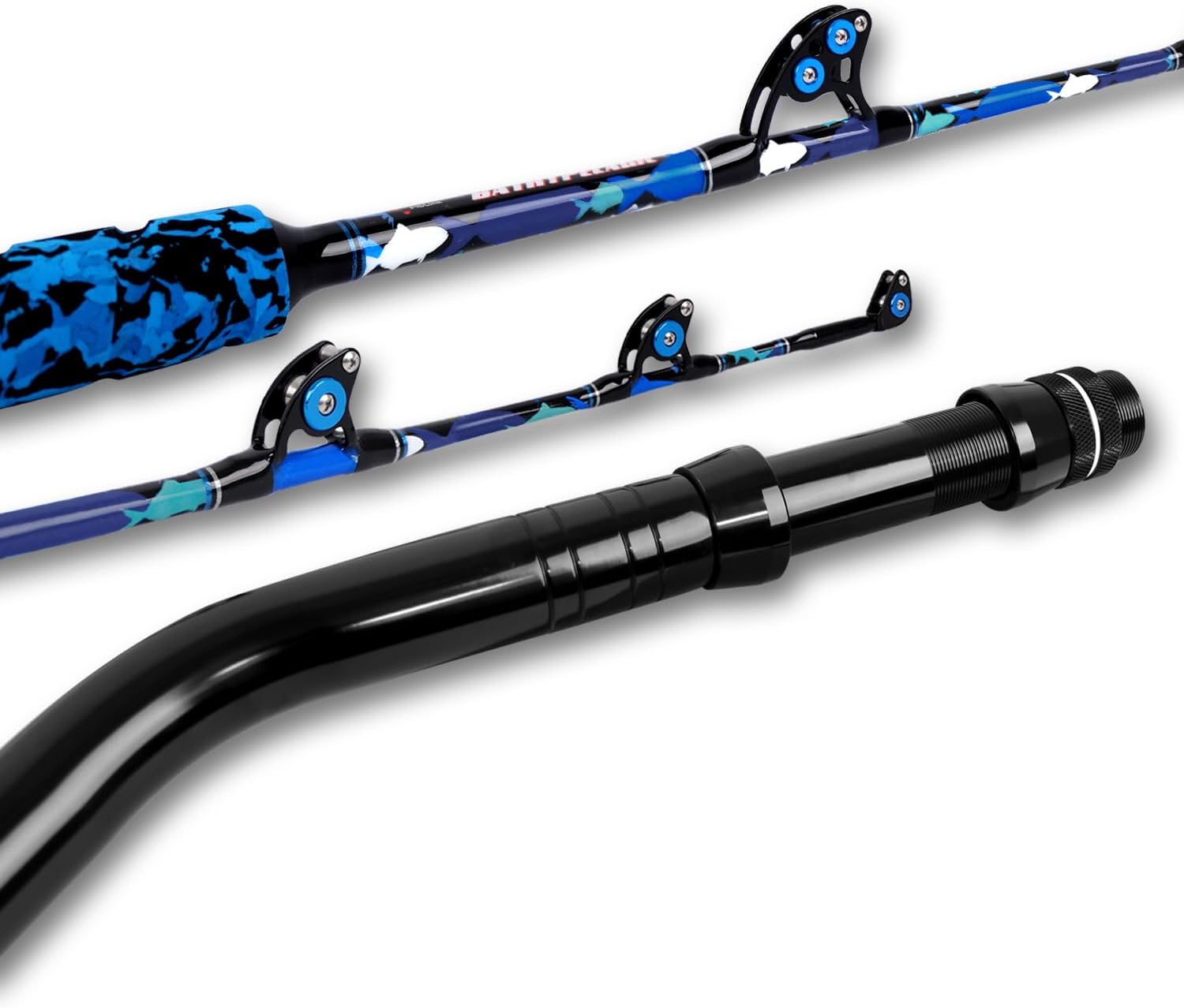 Fiblink Saltwater Fishing Rod 1Piece/2Piece Offshore Trolling Rod Big Game Deep Sea Rod Conventional Boat Blue Camouflage Fishing Pole(5'6/6'/7')