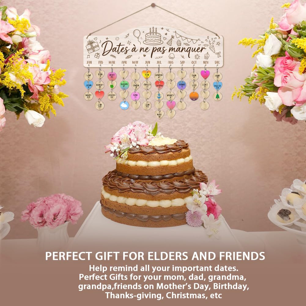 Arricraft Calendrier de rappel d'anniversaire en bois 40x12cm gâteau scintilles étoile avec 100 étiquettes