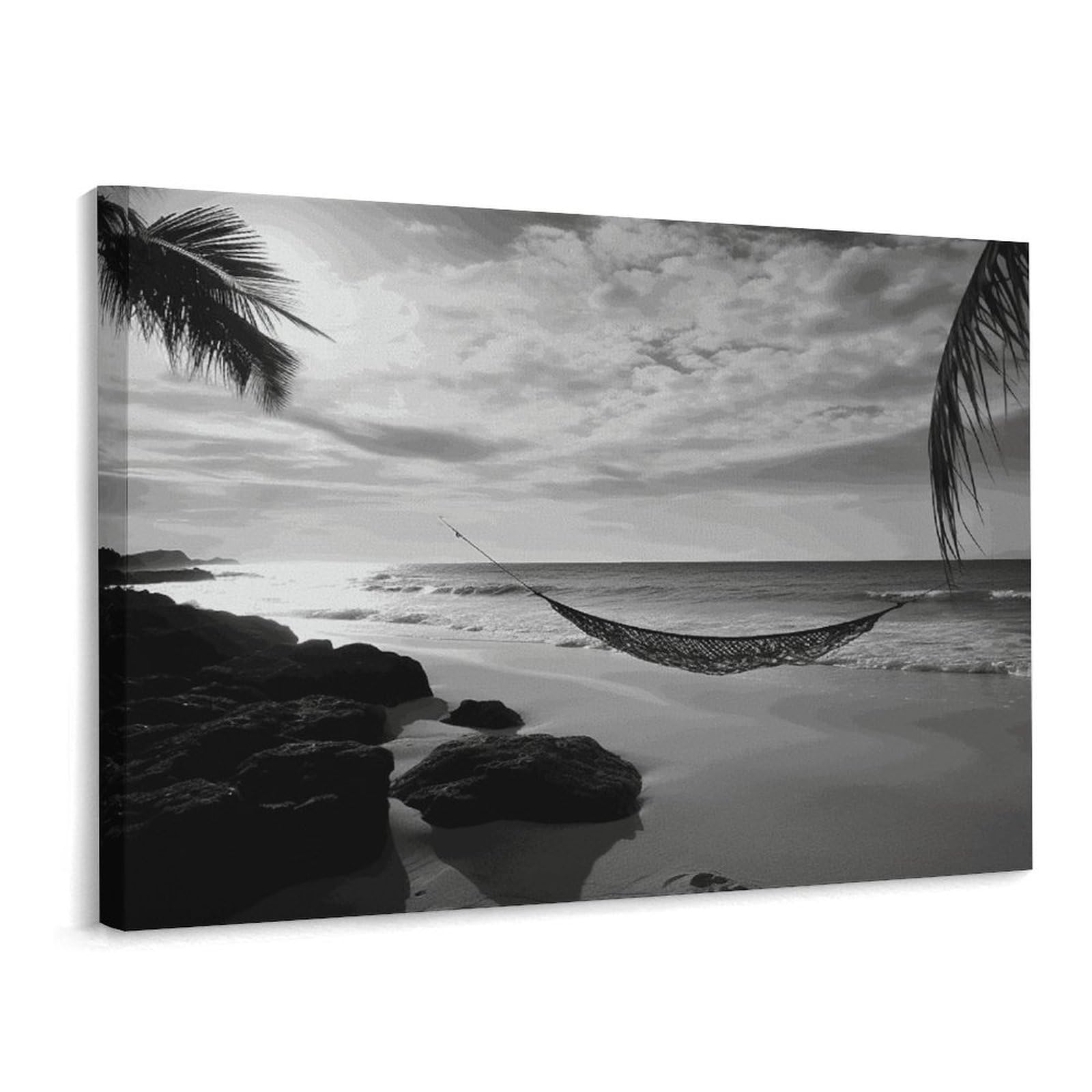 Toile murale plage noire et blanche 40 x 30 cm le cadeau de Noël parfait pour le salon