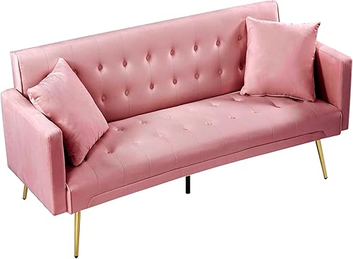 Miniatura 9 de Anwick Sofá cama moderno de terciopelo de 72 pulgadas, sofá cama plegable convertible con 3 respaldos ajustables, sofá biplaza reclinable copetudo