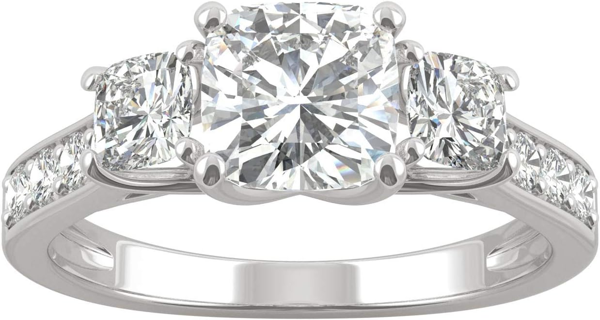 Charles & Colvard Created Moissanite 6.5mm Cushion Cut Engagement Ring for Women | 2.14 cttw DEW | Lab Grown | Solid 14K White Gold with Rhodium