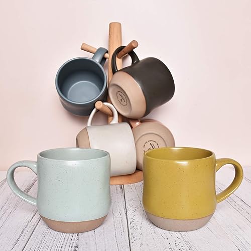 Miniatura 7 de Bosmarlin Juego de 2 tazas de café grandes de cerámica moteada, taza de té grande de cerámica, 17 onzas, apta para lavavajillas y microondas