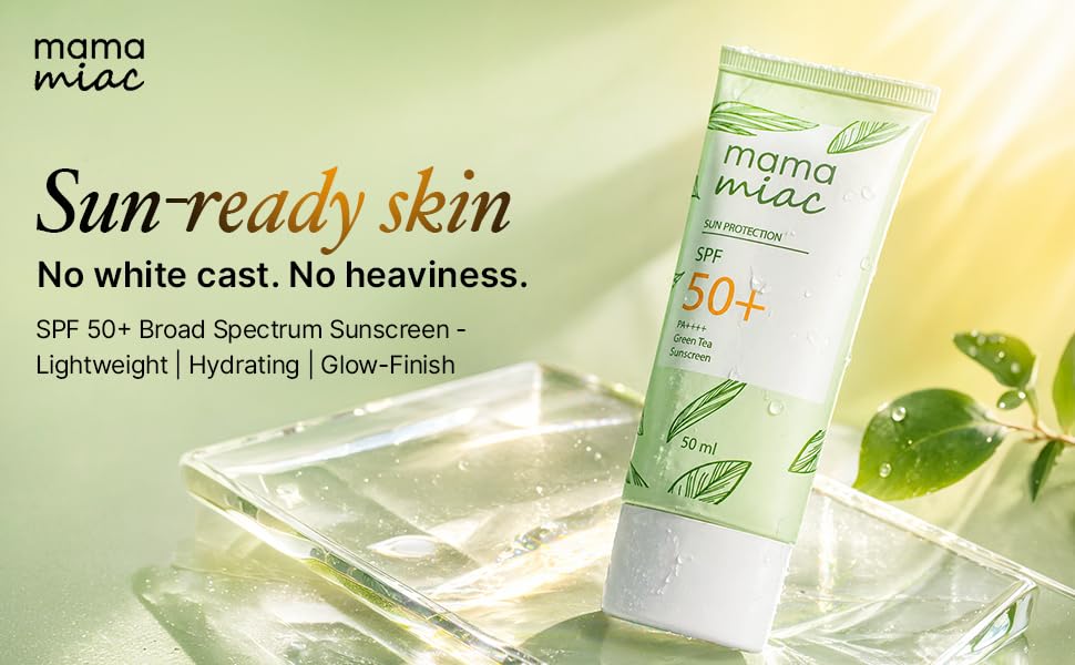 Image of MAMAMIAC Green Tea Sunscreen - 50ml & Green Tea Facewash -100ml Combo | SPF 50+ Broad Spectrum UVA /UVB