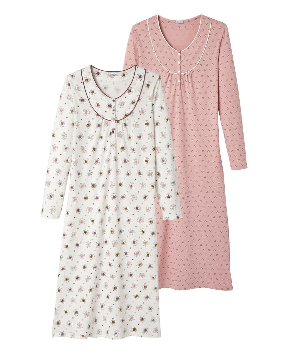 Damart Set of 2 Pure Combed Cotton Jersey Nightgowns for Women (Pack of 2), Pink, L