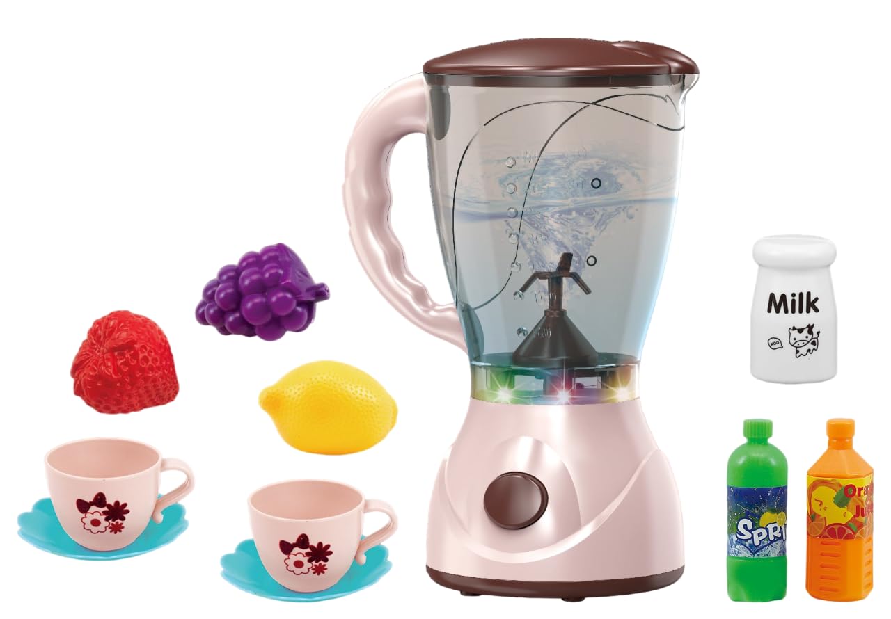 Reva Mini Juice Mixer Toy Set for Pretend Play, Kitchen Accessories with Toy Food - Perfect Gifts Choice for Children Ages 3+