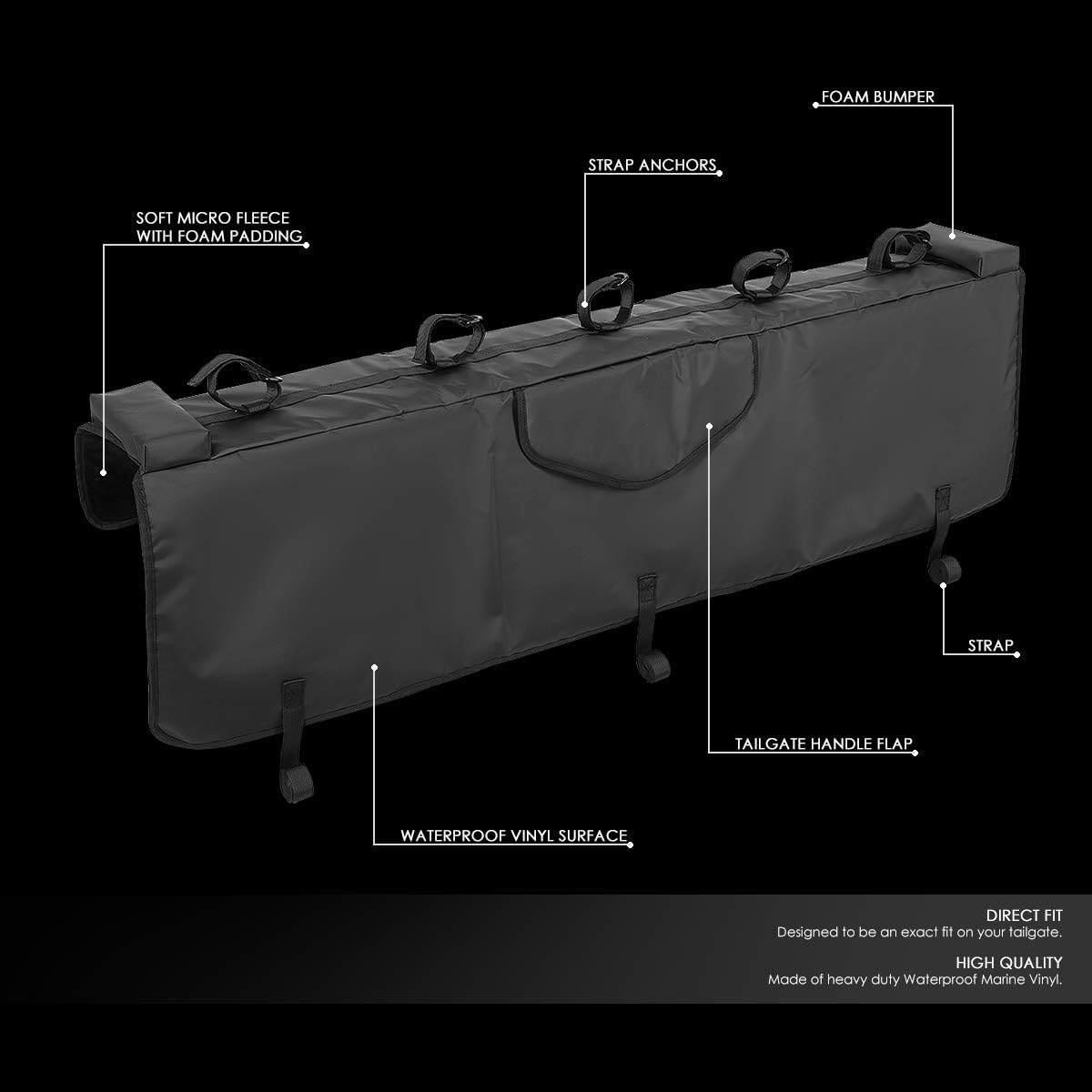 DNA Motoring 61" W X 16" H Heavy Duty Vinyl Truck Tail Padded Tailgate on Most Full-Size Trucks, Cover Adjustable Straps Handle Flap for Mountain Bike Carrier Bicycle, TGP-XL