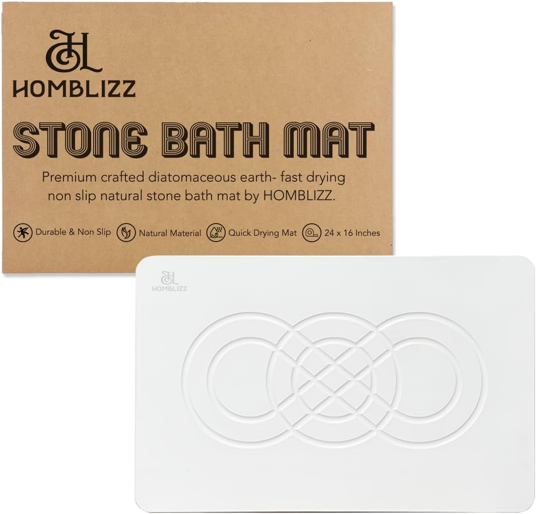 Stone Bath Mat - Diatomaceous Earth Non-Slip Bath Mat, Fast Dry Stone Mat for Bathrooms- Modern and Elegant Bathroom Decor, Shower Mat Easy-to-Clean, 24 x 16 Inches (Inifinity-White)