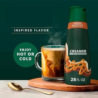 Caramel Macchiato Coffee Creamer, 28 oz Bottle, Sweet & Creamy Caramel Flavor for Hot or Iced Coffee, Flavored Liquid Coffee Creamer for Smooth Indulgent Taste