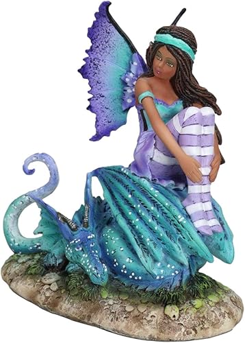 Miniatura 2 de Ebros Gift Amy Brown Fantasía Magia Turquesa Ebony Fairy Queen Sentado En Agua Brillante Figura Dragón Calabozos y Dragones Reino de las hadas
