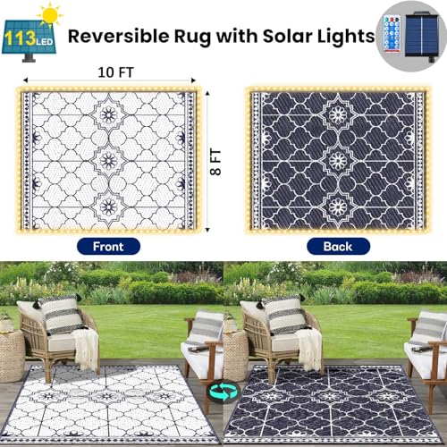 Solar-Powered 8x10 Ft Waterproof Outdoor Rug with LED Lights