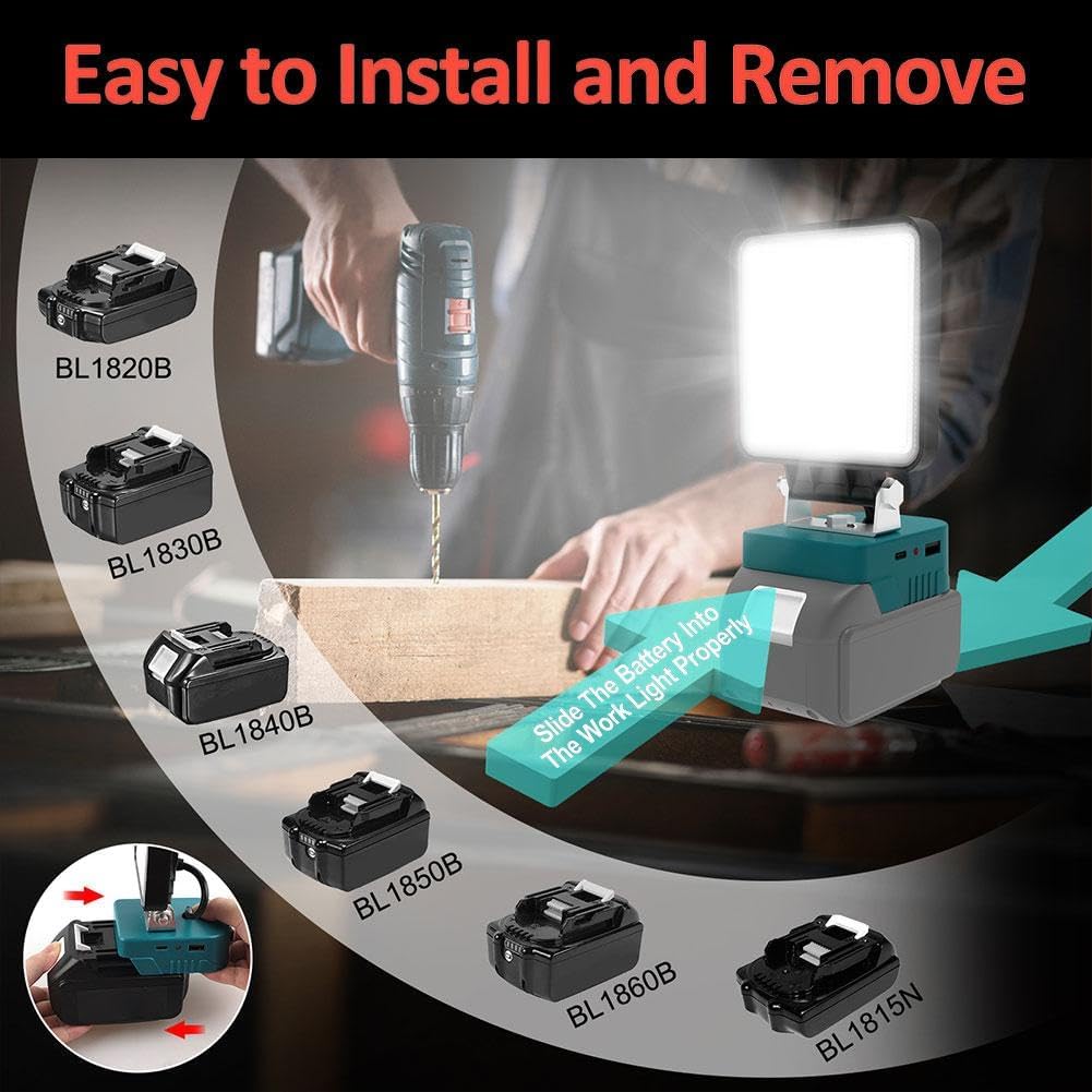 LED Work Light Compatible with 18V Battery – 140° Adjustable Cordless Work Light for Bright, Hands-Free Illumination, Ideal for DIYers, Mechanics, and Sites (Green)