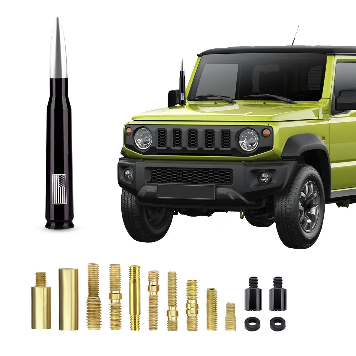 povtii Car Bullet Antenna, Automotive Short Antenna Mast Replacement, Vehicle AM/FM Radio Signal Antenna Toppers for Most Heavy Duty Pickup Trucks, Exterior Decor Car Accessories (Silver)