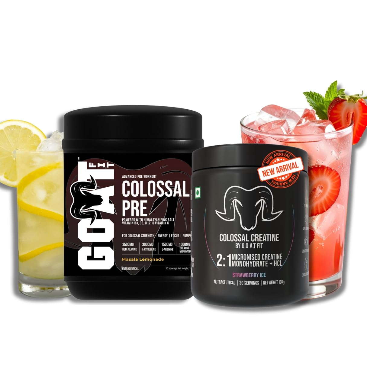 Colossal Pre Workout with Colossal Creatine 2:1 (Micronised Creatine Monohydrate + HCL) Combo | Energy, Strength & Muscle Power | Masala Lemonade & Strawberry Ice-picture-23