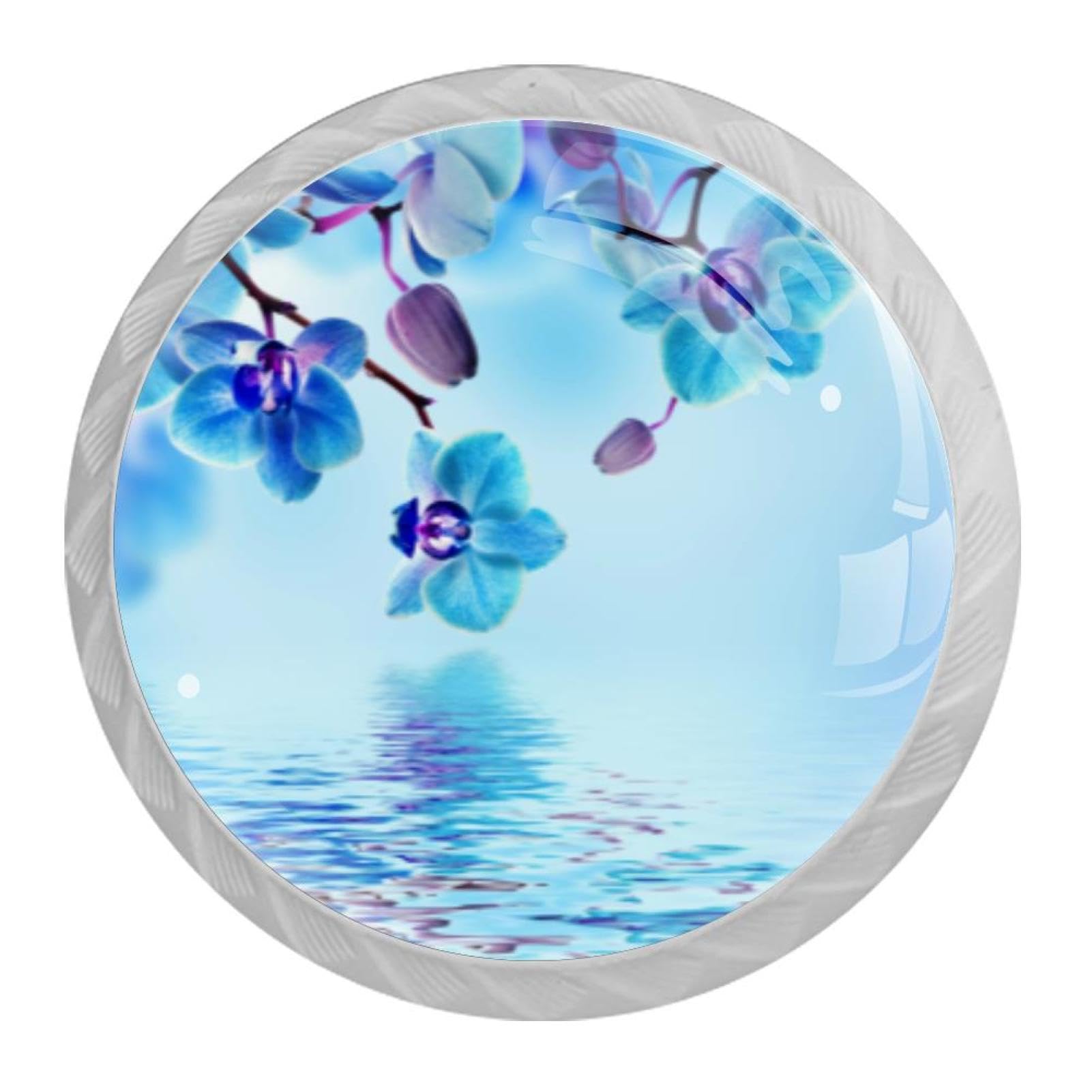 Tqmspg 4 Pieces Drawer Pulls Charming Orchids Flowers Door Knobs Dresser Handles for Kitchen Wardrobe Cupboard Hardware Furniture