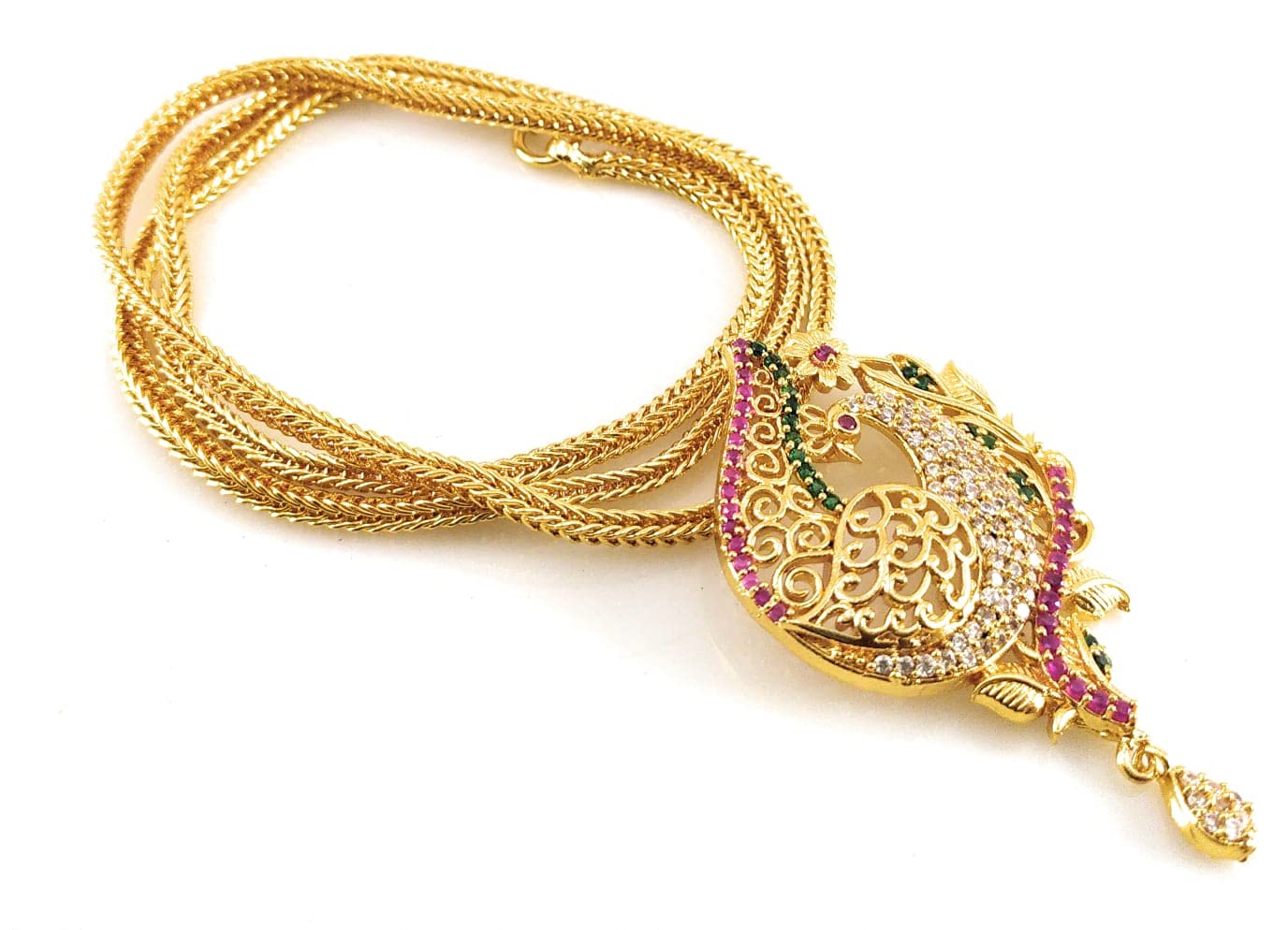 AFJ GOLD 1 Gram Micro Gold Plated Fashion Jewellery South Indian Traditional Ruby Emerald AD Handcrafted Dollar Chain for Women & Girls (B07Q58BL96) Amazon Price History, Amazon Price Tracker