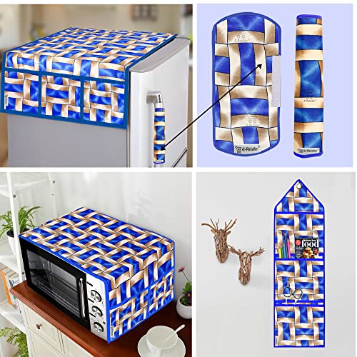 Image of Exclusive Combo Set of Appliance Cover & Storage Organizer (1 Pc. of Refrigerator Cover, 2Pc. Handle Cover, 1Pc. Oven Cover, 1Pc Wall Hanging) (Color-Geometric Blue, Set Contains-5Pc.)