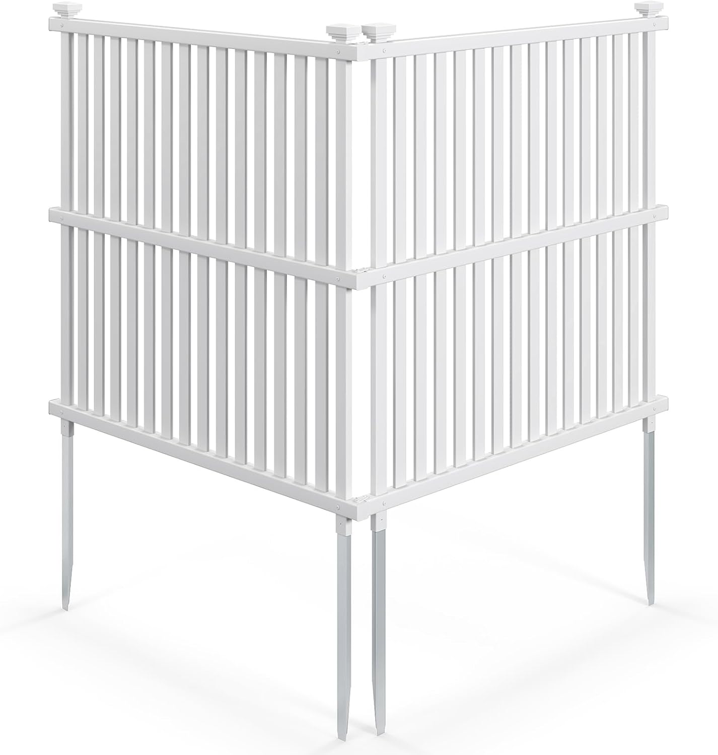 Happygrill 2 Panels Air Conditioner Fence, 45”W x 45”H Garden Fence, Vinyl Trash Can Pool Equipment Enclosure w/Metal Ground Stakes, Outdoor Privacy Fence Screen for Garden Patio Lawn AC Unit, White