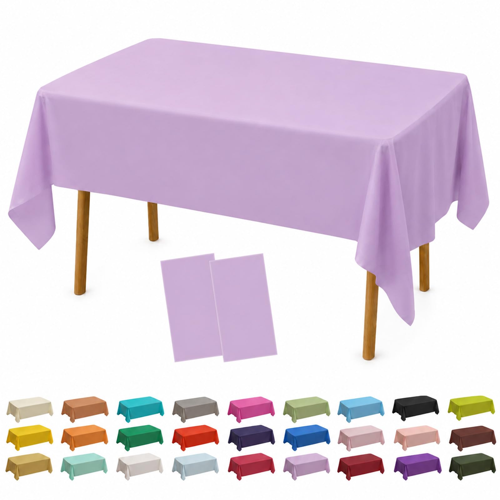 AURALIN 2 Pack Tablecloths 137x274cm Solid Colour Heavy Duty Wipe Clean Table Covers for Parties Waterproof & Oilproof PEVA Table Cloth for Weddings Picnics Banquets and Daily Dining (LightPurple)