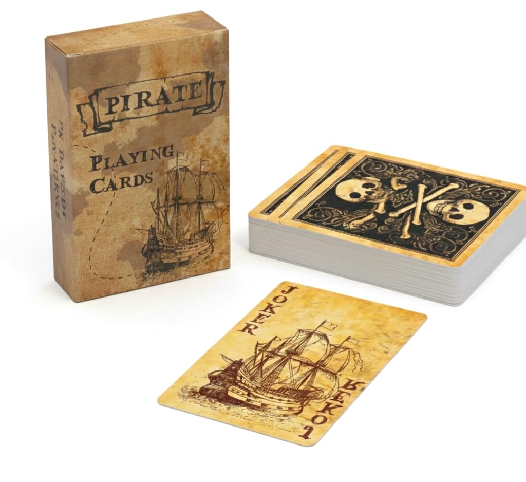 Vintage Pirate Playing Cards – 55 Card Bridge Deck | Classic Poker Cards for Gift, Party, Game Night, Collectors | Retro Design (60×90mm, Art Paper)