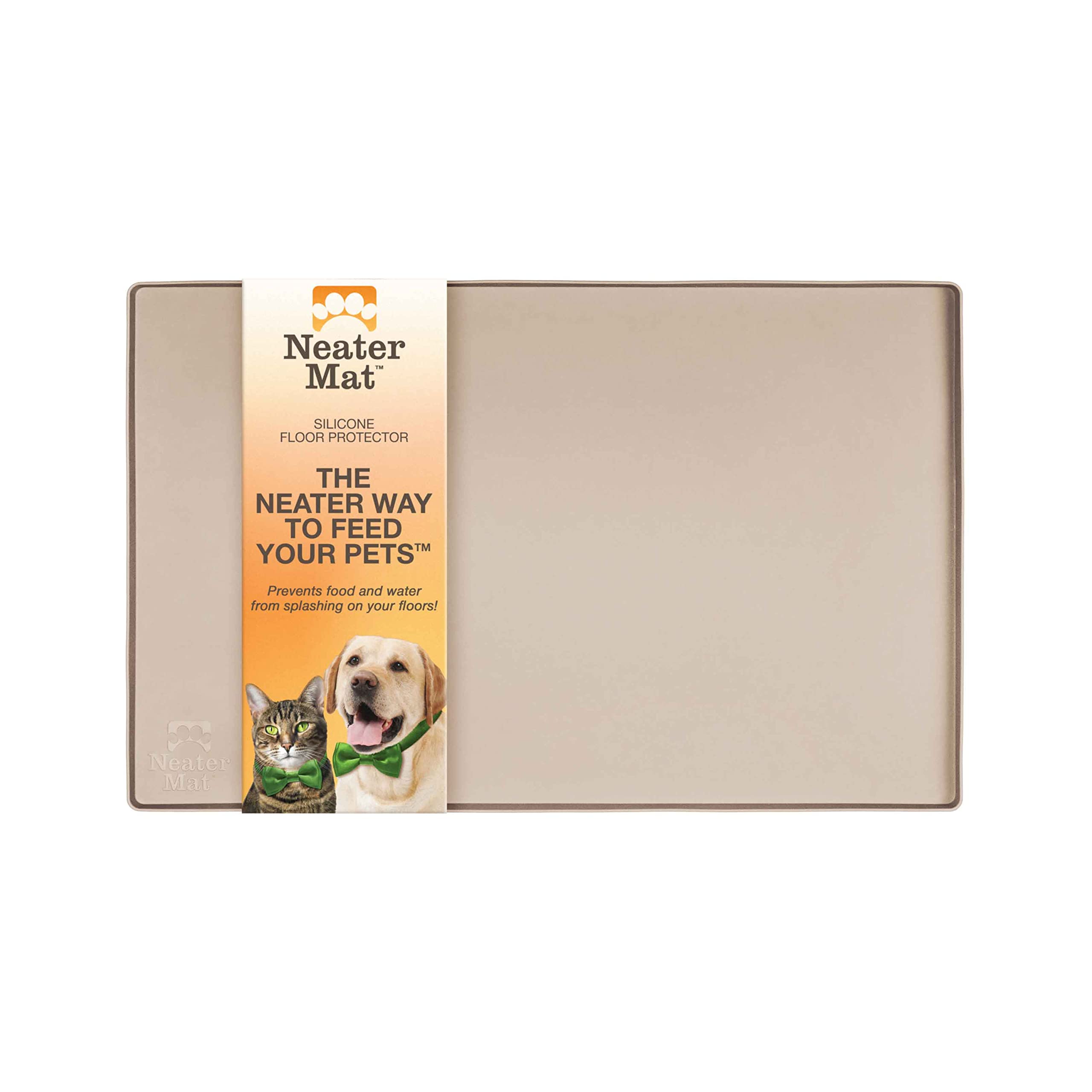 Neater Pet Brands Neater Mat - Tapete de Silicona Impermeable para Cuencos para Mascotas, Protege los Suelos de Alimentos y Agua (40,6 x 25,5 cm Silicone, Café con Leche)