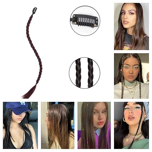 Miniatura 7 de Peluca sintética de 18 pulgadas, 6 piezas de trenzas de bebé, cortina frontal con flequillo, extensiones de cabello largo con clip, trenzas de cola