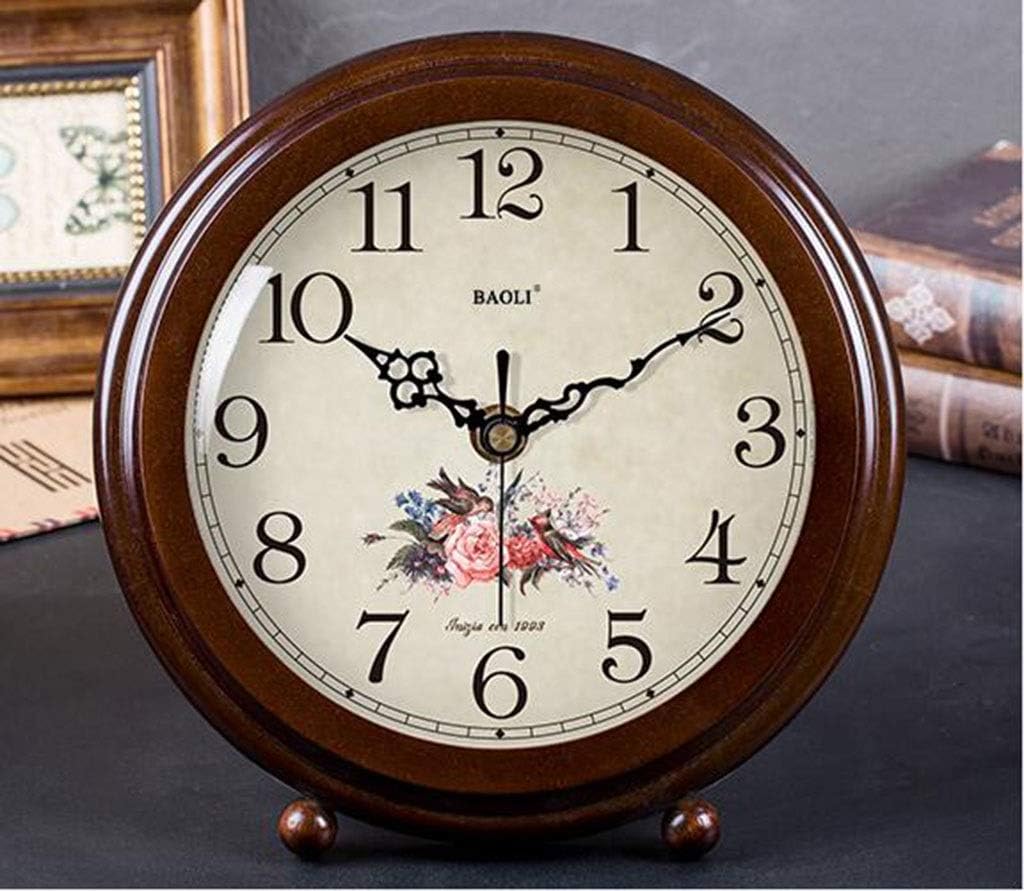 Retro Desk Clock Retro Table Clock/Deskclock -European Solid Wood Clock Simple Living Room Silent Table Clock Modern Bedroom Creative Pendulum Clock Table Clock (Size : 18.5 * 24cm/10in)