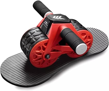 Automatic Rebound Ab Roller with Smart Display, Dual Wheel Design, Red, ABS Material, 150 lbs Weight Capacity, 9.5x9.5x2.82 inches