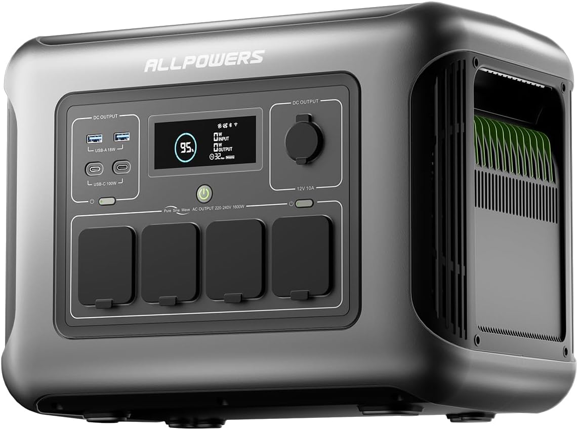 [2025 New Model] ALLPOWERS R1500 LITE Transportable Energy Station, 1056Wh LiFePO4 Battery Backup w/ 4 1600W (3200W peak) AC Retailers, 0-80% in 40 Min, 35dB UPS Photo voltaic Generator for Tenting, RV, Residence Use