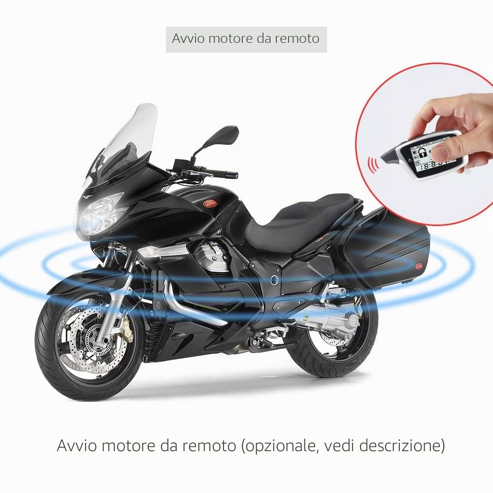 EASYGUARD EM212 Sistema di allarme per moto bidirezionale con display LCD Pager Trasmettitore ricaricabile Sensore d'urto integrato e sensore a microonde che rileva DC12V