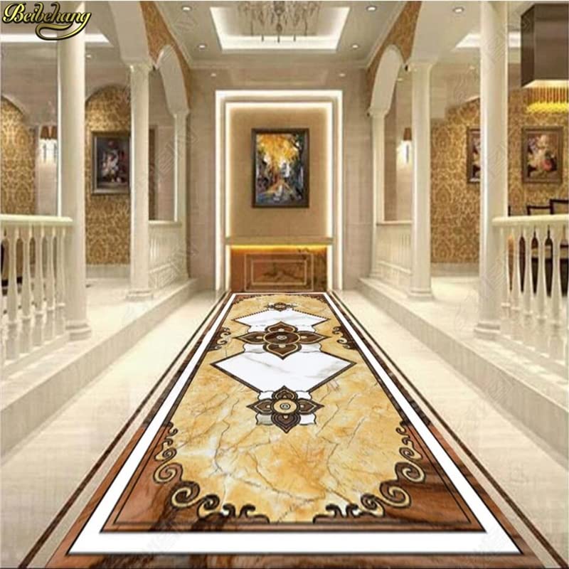Removable Self-Adhesive Mural Customized Wallpaper Painting New Chinese Marble Water Knife Parquet Floor Tile Pattern Stickers Papel De Parede,150X105Cm Peel and Stick Vinyl Film
