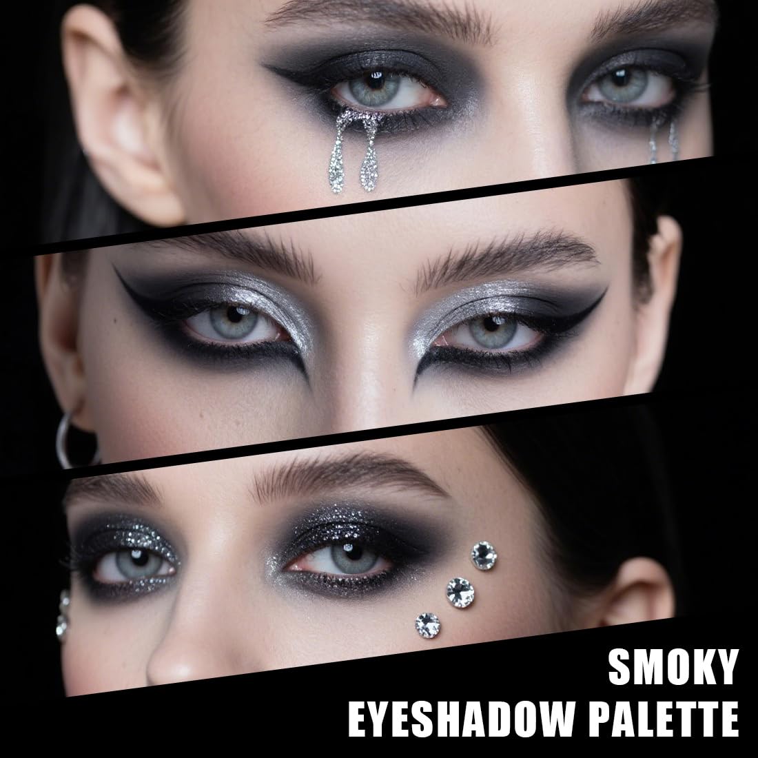 Palette di Ombretti Smokey, 9 Colori Halloween Trucco Ombretto Occhi Goth Nero Argento Grigio, Eyeshadow Scuri a Lunga Durata,Set di Trucchi per Ragazze, Kit Regalo per Spettacoli Teatrali Halloween