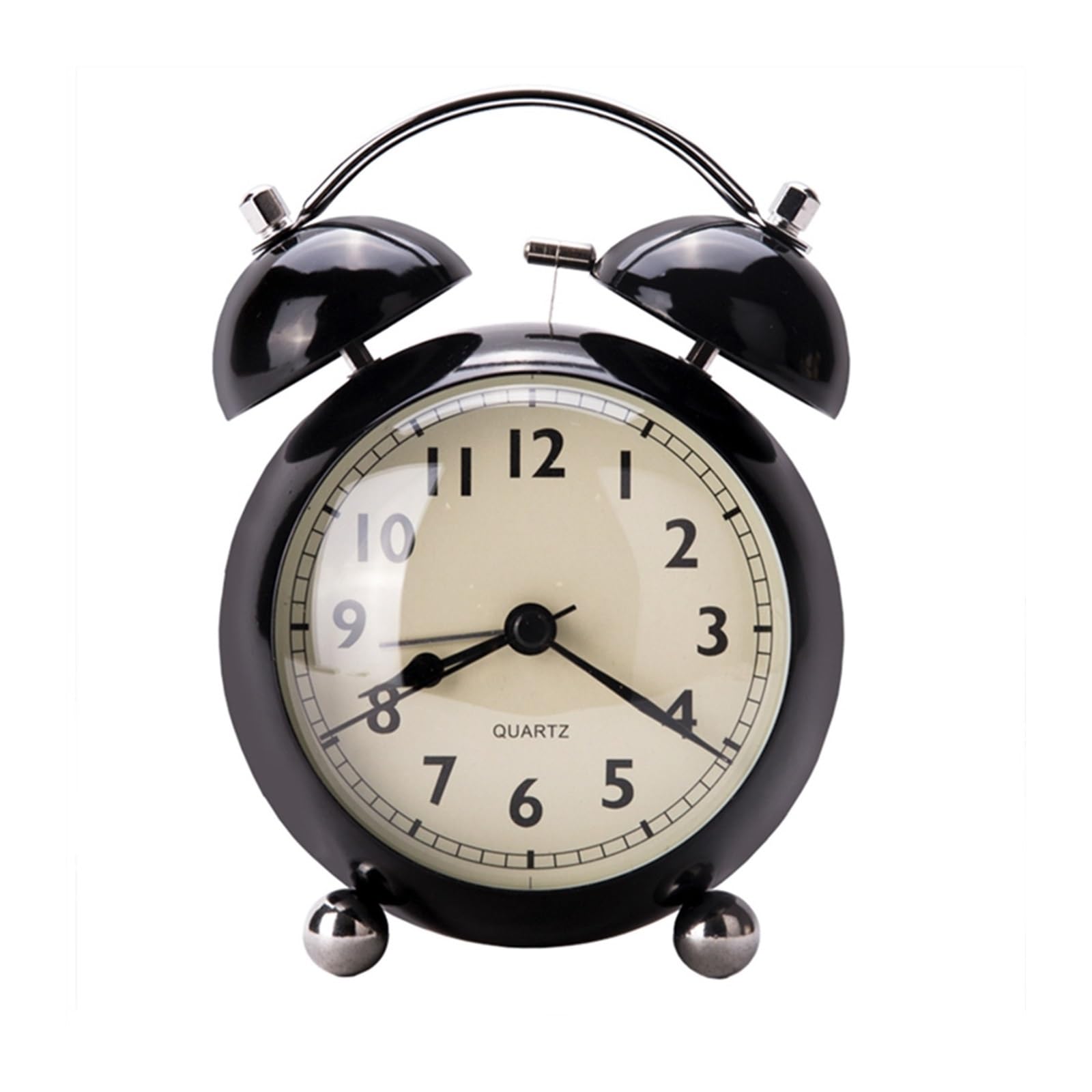 J9V4G6S3B5 Desk Clock Retro Creative Metal Bell Alarm Clock Desktop Simple Silent Luminous Quartz Table analogue alarm clock(Black)