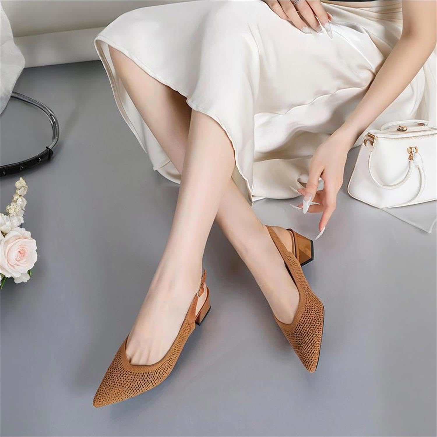 PPXID Femmes Talon Moyen Ouvert Bout Slingback Slip-on Escarpins Élégantes Chaussure à Talon Confortable et Classique
