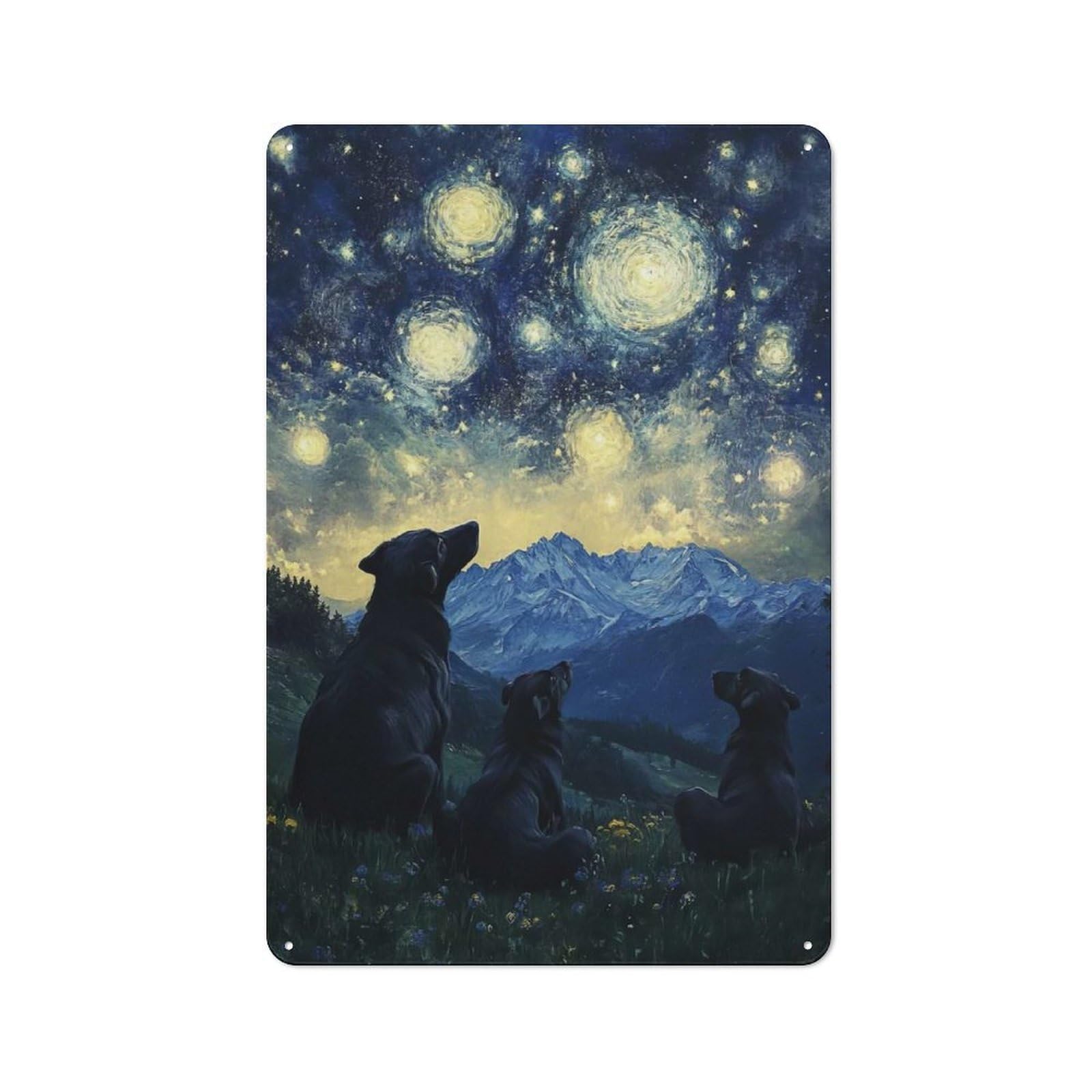 Retro Metal Wall Sign 30x20cm with Starry Night Dogs for Pub Or Café, for Vintage Wall Decor Fans, for Cafés, Pubs And Restaurants