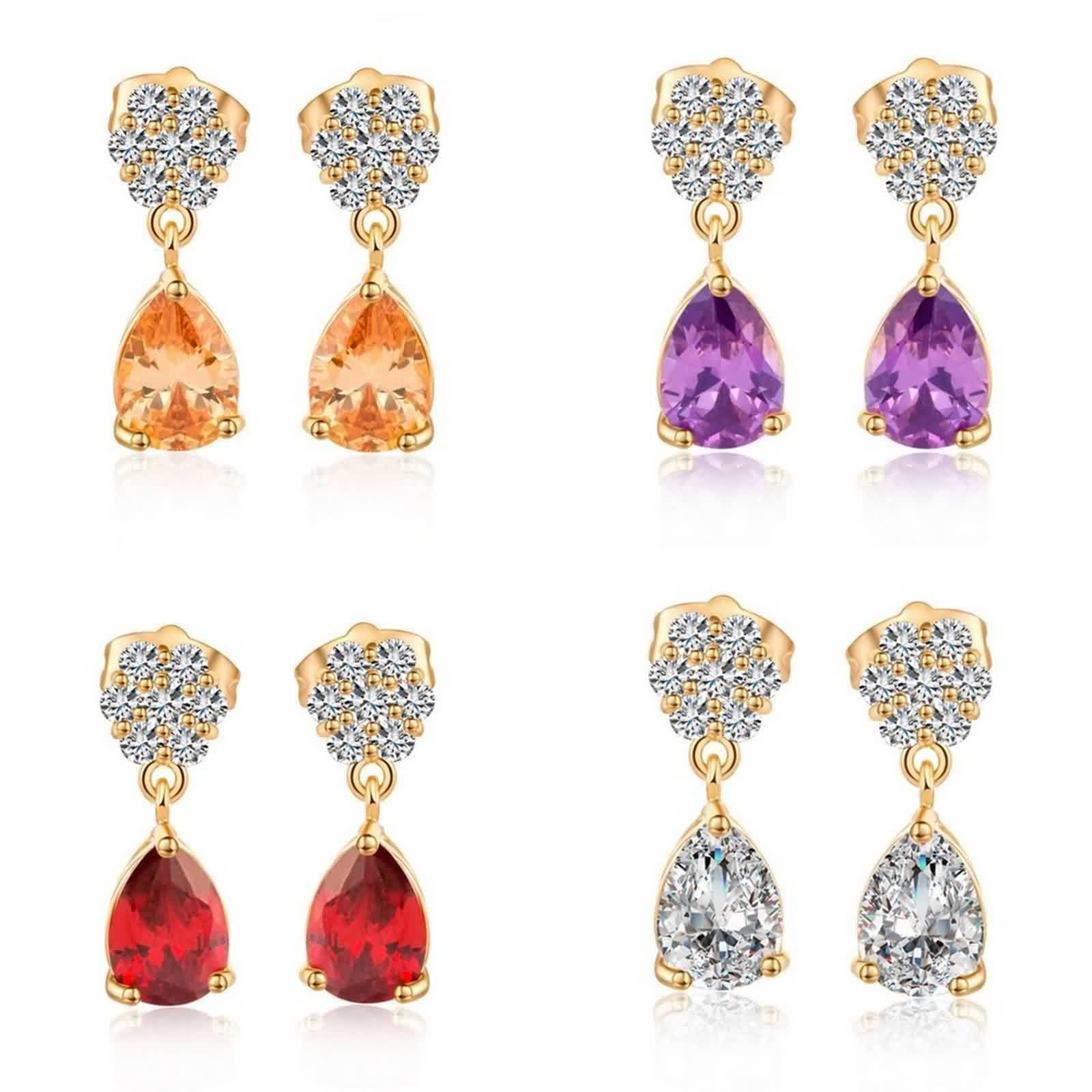Kolczyki damskie z żółtego złota Au375 9K, Moissanit kwiaty Stud kolczyki szlif kropli, kolczyki boho złoto 375 prawdziwe złoto biżuteria