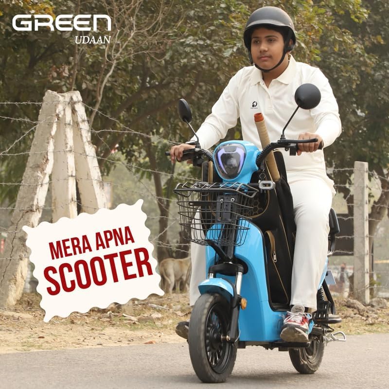 Image of Green Udaan Low Speed Electric Scooter Non RTO 80KM Range Lithium Battery with Portable Charger (Blue)
