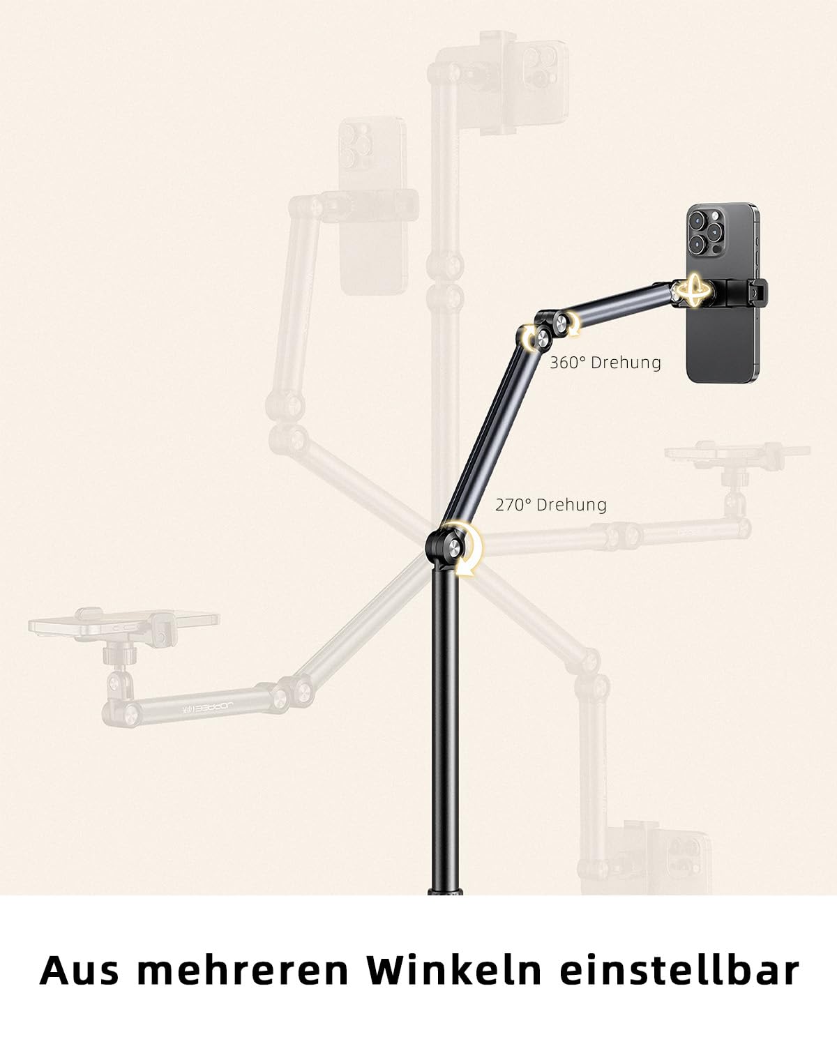 Tablet Bodenständer, Tablet Halterung Arm mit Einstellbarer Höhe, Stabiler ipad Ständer für Smartphones, iPhones, iPad Pro/Air/Mini,Tab mit 4.7-12.9 Zoll